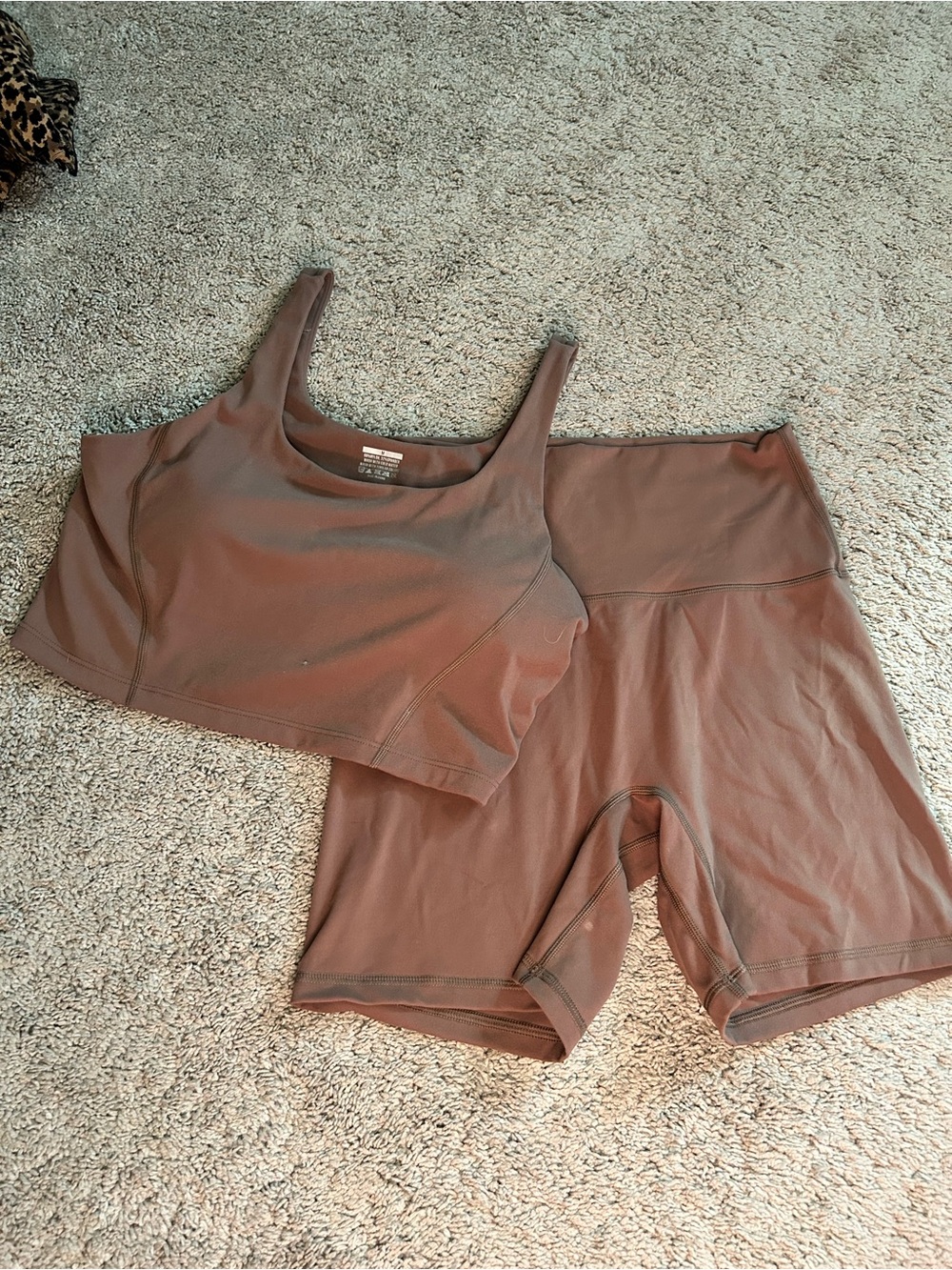High-Waist Biker Short and Scoop Sports Bra Set — Brown